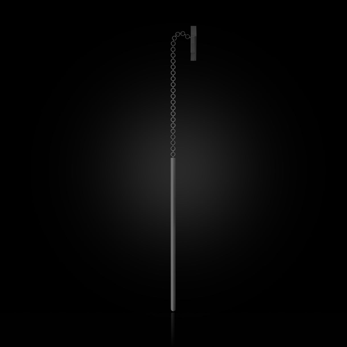 Single SEE YOU Threader Earring in Stealth Black Gold. Powerful silhouette with dark elegance. Sustainable gold jewelry, ethical jewelry, handcrafted artisan jewelry, fine jewelry, high-end jewelry, and ethical luxury. A bold piece from sustainable jewelry brands and a unique jewelry gift for modern minimalists.